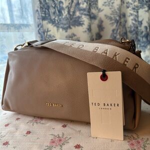 Ted Baker Beige Leather Crossbody Bag with Gold Accents